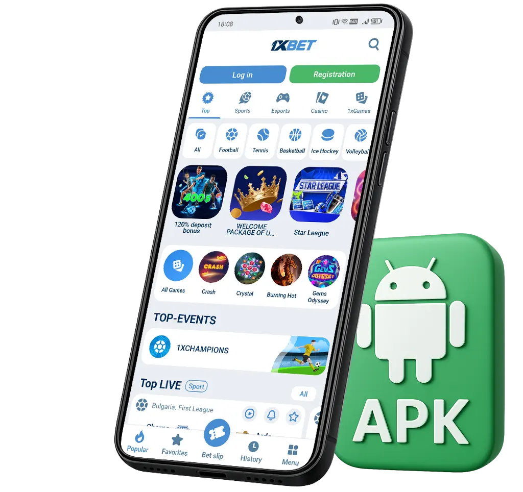 1xBet APK Android app interface on smartphone